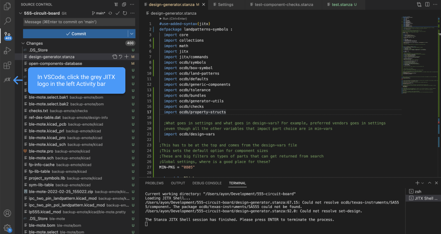 Screenshot of JITX with icon on the left hand side of the screen